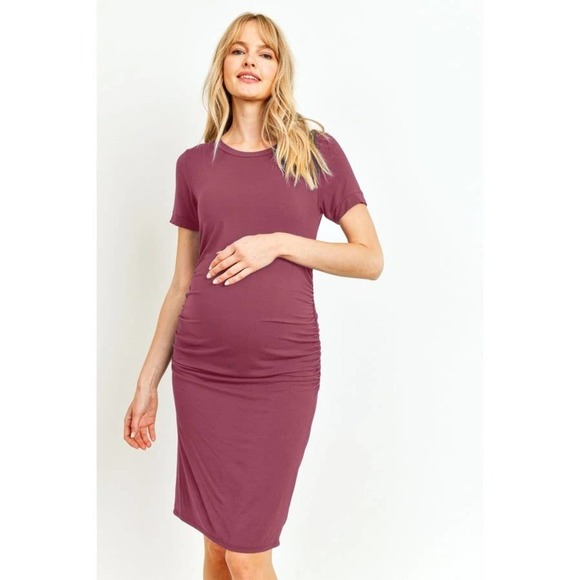 NWT Hello Miz Heavy Modal Basic Mini Maternity Dress Berry Pink S-XL - Picture 3 of 5